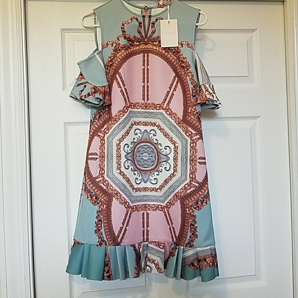 TED BAKER NORAHE VERSAILLES COLD SHOULDER DRESS - Picture 4 of 7